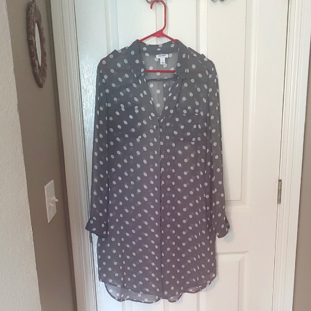 Long, Gray Polka Dot Women's Top